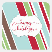 赤い斜めストライプのHappy Holidaysタイポグラフィ