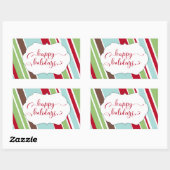 赤い斜めストライプのHappy Holidaysタイポグラフィ 長方形シール (シート)