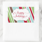 赤い斜めストライプのHappy Holidaysタイポグラフィ 長方形シール (バッグ)