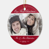 赤い新婚者の初めてのクリスマスのオーナメント セラミックオーナメント (左)