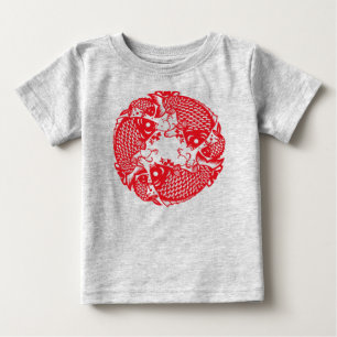 赤い旋回コイ鯉魚グループトドラーティー ベビーTシャツ