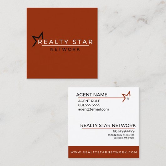 赤い旗との赤いロゴ スクエア名刺 (正面/裏面)