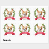 赤い旗のヒイラギ コーギーの犬 クリスマス スクエアシール (シート)