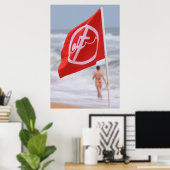 赤い旗のビーチ- – フロリダ ポスター (ホームオフィス)