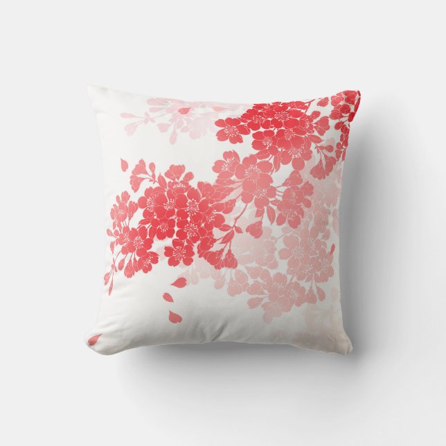 赤い日本のな芸術及び花ピンクの花 クッション (正面)