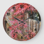 赤い日本のもじ葉ろと竹 ラージ壁時計 (正面)