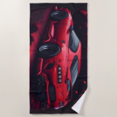 赤い日本のスープラカーギフト ビーチタオル (正面)