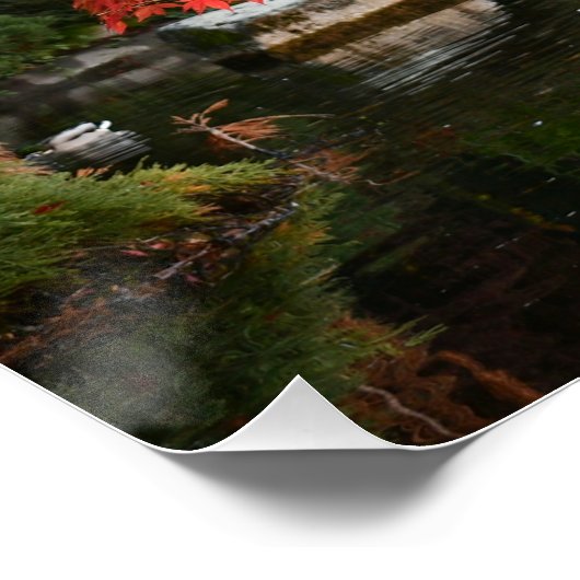 赤い日本の楓と庭の神社の写真 ポスター (コーナー)