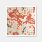 赤い日本の着物クレーンパターン桜花 スタンダードカクテルナプキン (正面)