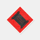 赤い日本の黒のダマスクの結婚式 スタンダードカクテルナプキン (角)