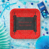 赤い日本の黒のダマスクの結婚式 ペーパープレート (パーティー)