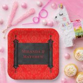 赤い日本の黒のダマスクの結婚式 ペーパープレート (パーティー)