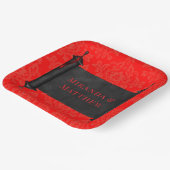 赤い日本の黒のダマスクの結婚式 ペーパープレート (傾斜あり)