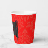 赤い日本の黒のダマスクの結婚式 紙コップ (左)