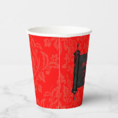 赤い日本の黒のダマスクの結婚式 紙コップ (右)