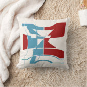 赤い明るい青オフ – 白の曲線ジオメトリデザイン クッション (ブランケット)