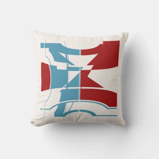 赤い明るい青オフ – 白の曲線ジオメトリデザイン クッション (正面)