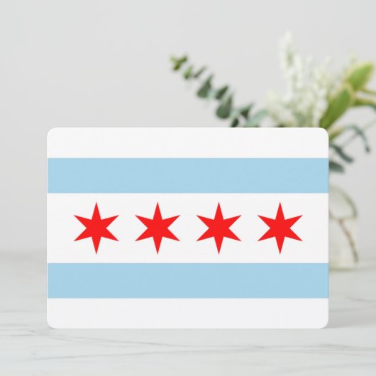 赤い星とシカゴの旗がデザインされた愛国的な招待状 招待状 (スタンド正面)