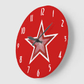 赤い星の丸い赤い数字 ラージ壁時計 (傾斜)