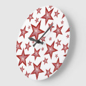 赤い星の時計が白く丸い ラージ壁時計 (傾斜)