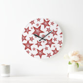 赤い星の時計が白く丸い ラージ壁時計 (ホーム)
