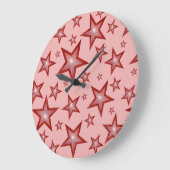 赤い星の時計、ピンクの丸淡い色のい ラージ壁時計 (傾斜)
