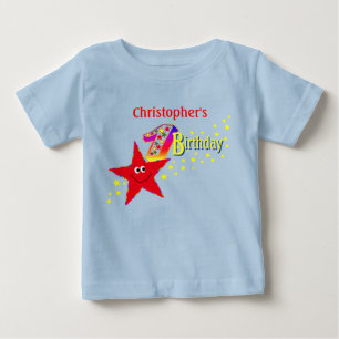 赤い星の第1誕生日のワイシャツ ベビーTシャツ