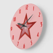 赤い星の「ナンバーズ」の時計はピンク色 ラージ壁時計 (傾斜)