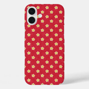赤い星模様の黄色のヴィンテージ iPhone 16 PLUSケース
