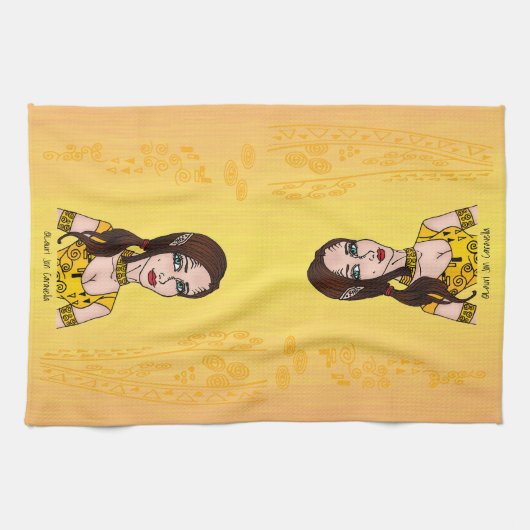 赤い星雲の女の子のらせん状 キッチンタオル (横)