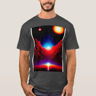 赤い星雲を持つ未来的なレトロ宇宙 Tシャツ