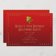 赤い映画館と金色の星のハリウッドパーティー招待状