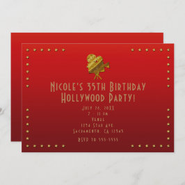 赤い映画館と金色の星のハリウッドパーティー招待状 招待状