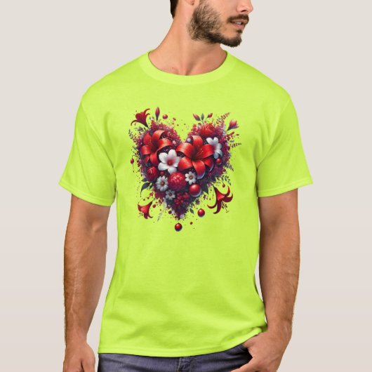 赤い春の花のハート-53476 Tシャツ (正面)