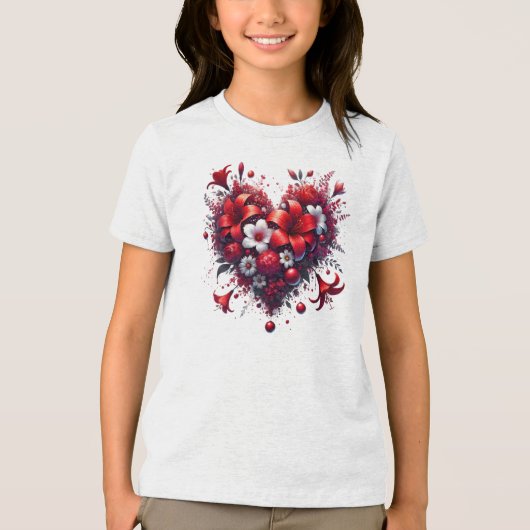 赤い春の花ハート-53476 トライブレンドＴシャツ (正面)