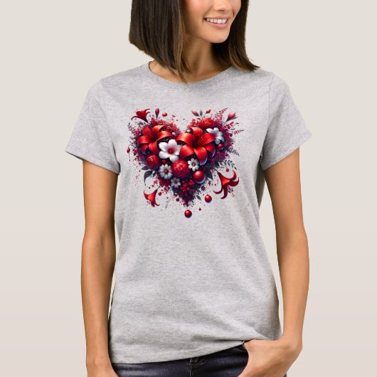 赤い春の花ハート-53476 Tシャツ (正面)