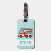 赤い普通消防車の男の子のパーソナライズな荷物のラベル ラゲッジタグ (裏面縦)