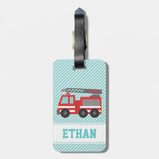 赤い普通消防車の男の子のパーソナライズな荷物のラベル ラゲッジタグ (裏面縦)