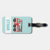 赤い普通消防車の男の子のパーソナライズな荷物のラベル ラゲッジタグ (裏面横)