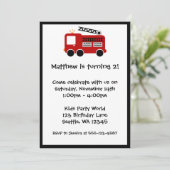 赤い普通消防車の誕生日のパーティの招待状 招待状 (スタンド正面)
