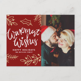 赤い暖かい願い書道休日の写真 シーズンポストカード