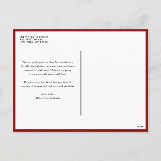 赤い暖かい願い書道休日の写真 シーズンポストカード (裏面)