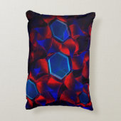 赤い曲線が重なり合う青い六角形 アクセントクッション (裏面(縦))