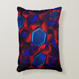 赤い曲線が重なり合う青い六角形 アクセントクッション
