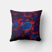 赤い曲線が重なり合う青い六角形 クッション (裏面)