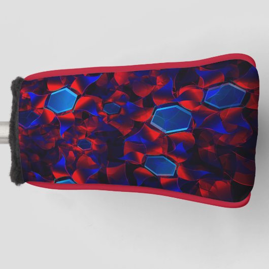 赤い曲線が重なり合う青い六角形 ゴルフヘッドカバー (正面)