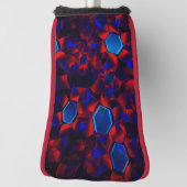 赤い曲線が重なり合う青い六角形 ゴルフヘッドカバー (回転90)