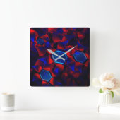 赤い曲線が重なり合う青い六角形 スクエア壁時計 (ホーム)