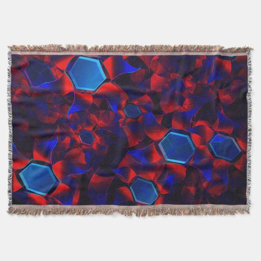 赤い曲線が重なり合う青い六角形 スローブランケット (正面)