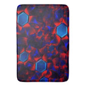 赤い曲線が重なり合う青い六角形 バスマット (正面縦)